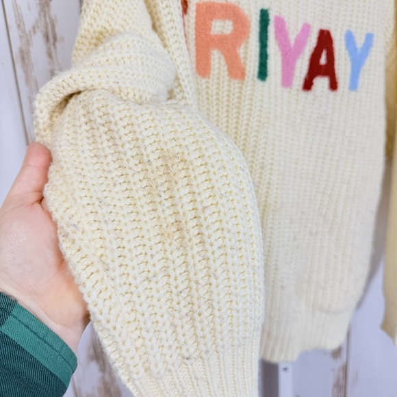 Promesa, Cream Chunky Knit Sweater with Colorful 'FRIYAY'. Size M/L. - Picture 3 of 9